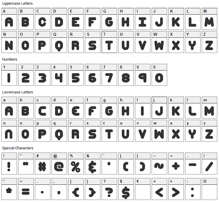 Corpulent Caps Font Character Map