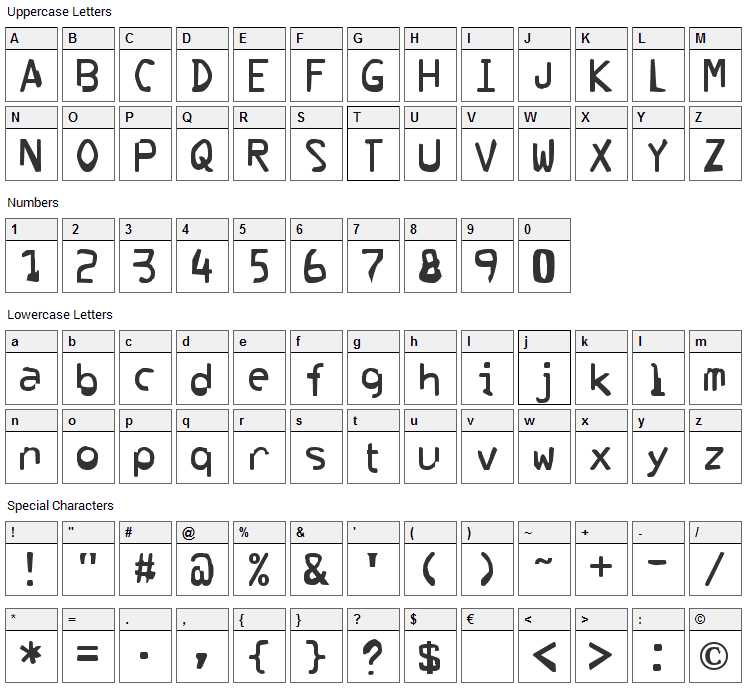 Corrupter Font Character Map