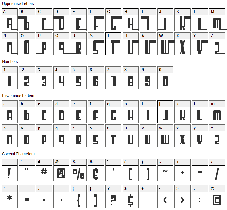 Cosmic Age Font Character Map