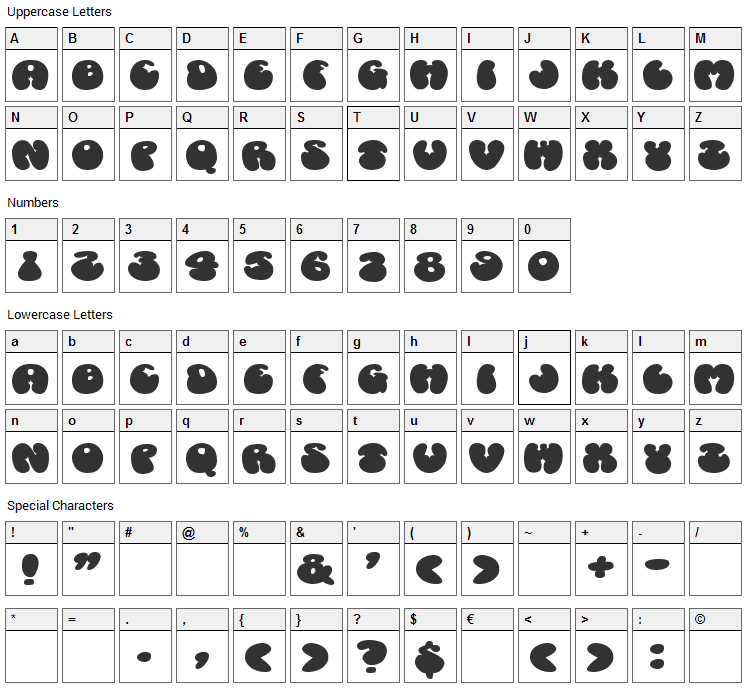 Cosmos Candy Font Character Map