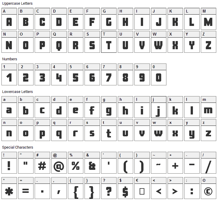 Costa Rica Font Character Map