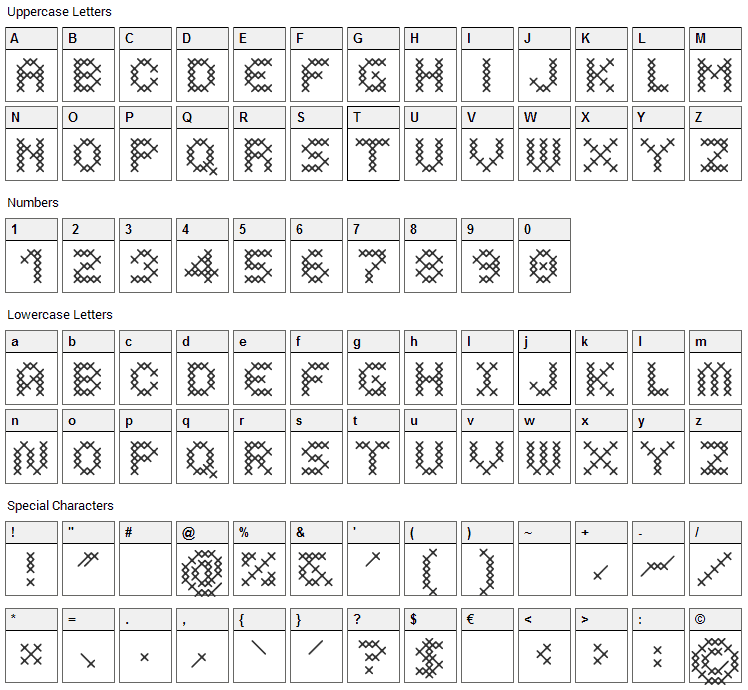 Costura Font Character Map