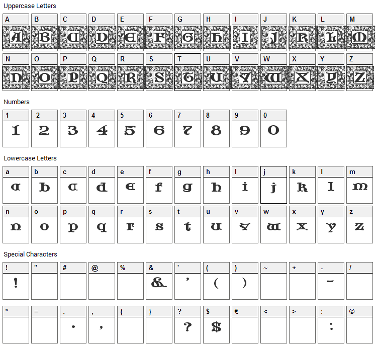 Cotswold Font Character Map