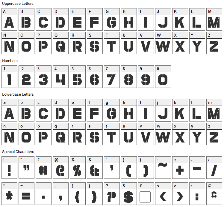 Coulson Font Character Map