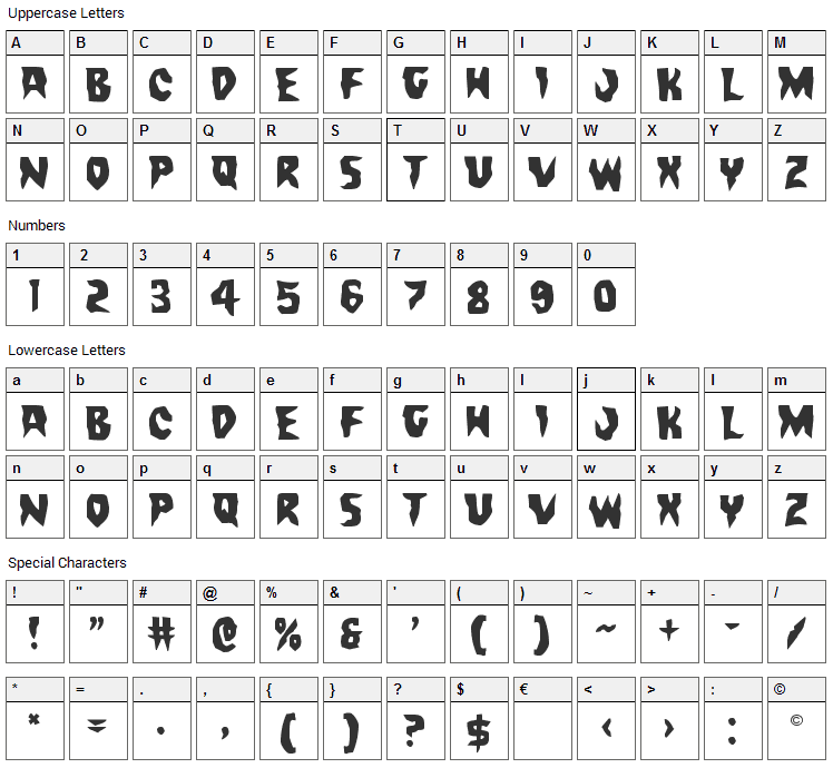 Count Suckula Font Character Map