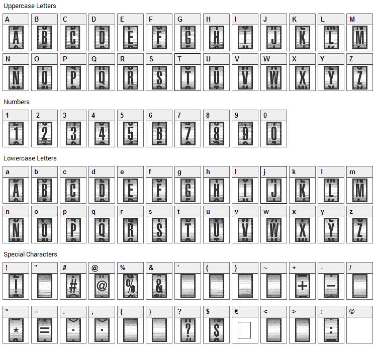 Counter-Dial Font Character Map