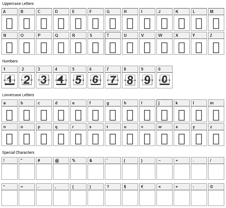 Counter Flipper Font Character Map