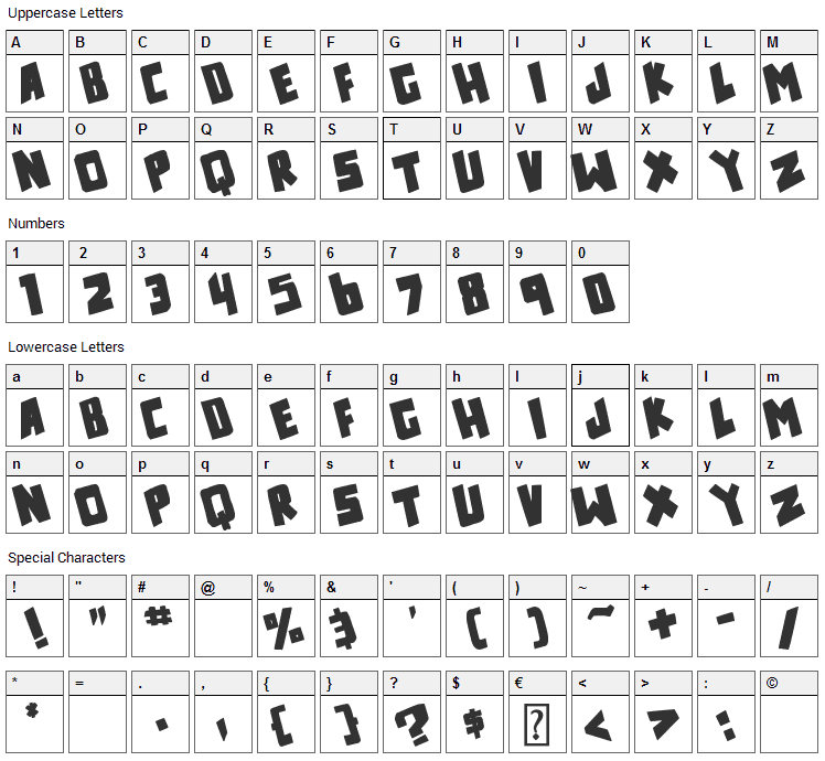 Counter Hit! Font Character Map