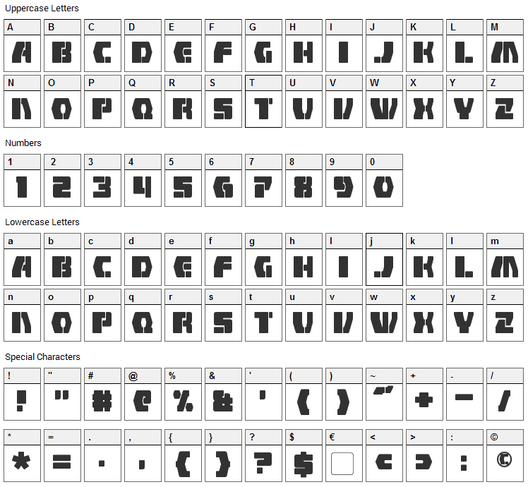 Counterfire Font Character Map
