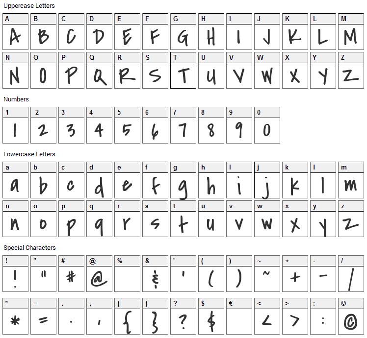 Covered By Your Grace Font Character Map