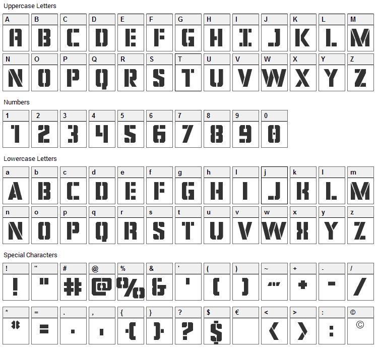 Covert Ops Font Character Map