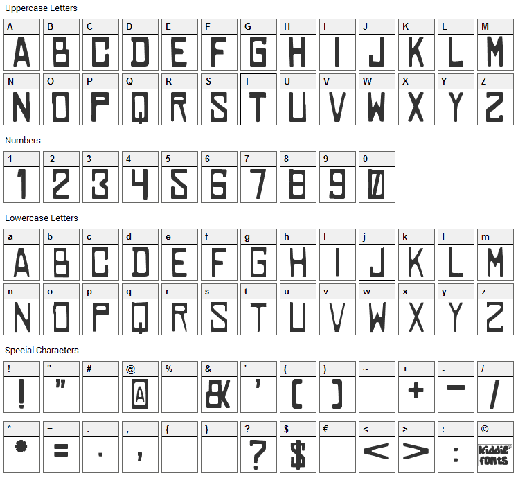 Cowabunga Font Character Map