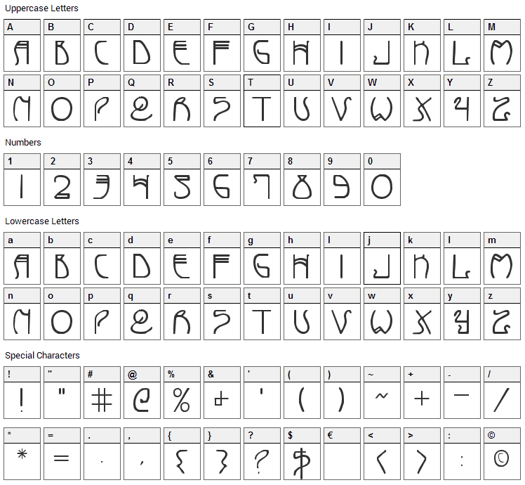Coyote Deco Font Character Map