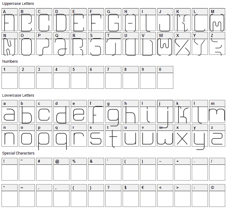 CR21 Modern Font Character Map