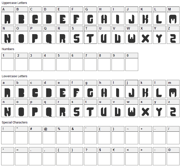 CR21 Type Font Character Map