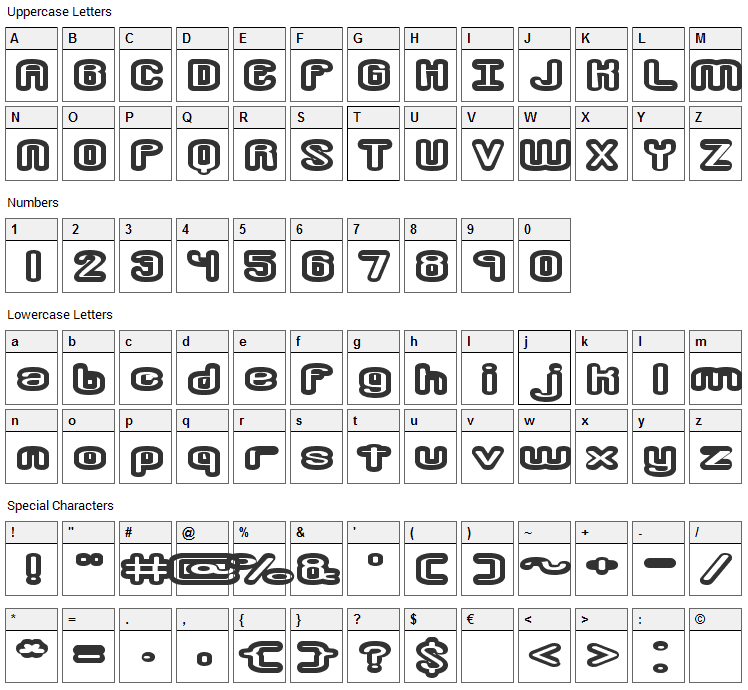 Crackdown Font Character Map