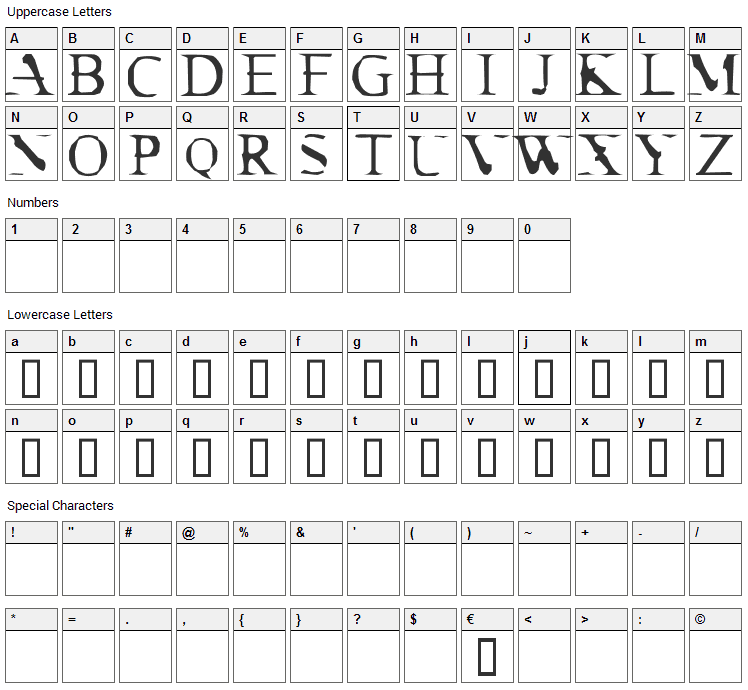 Cracked Dendrite Font Character Map