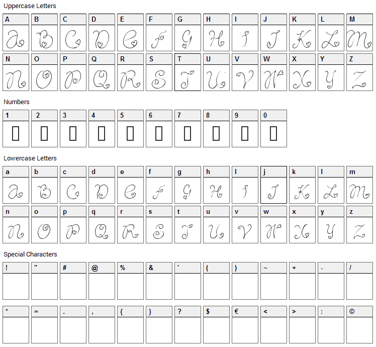 Craftopia Love Font Character Map