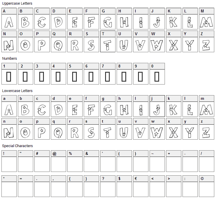 Craftopia Stars Font Character Map