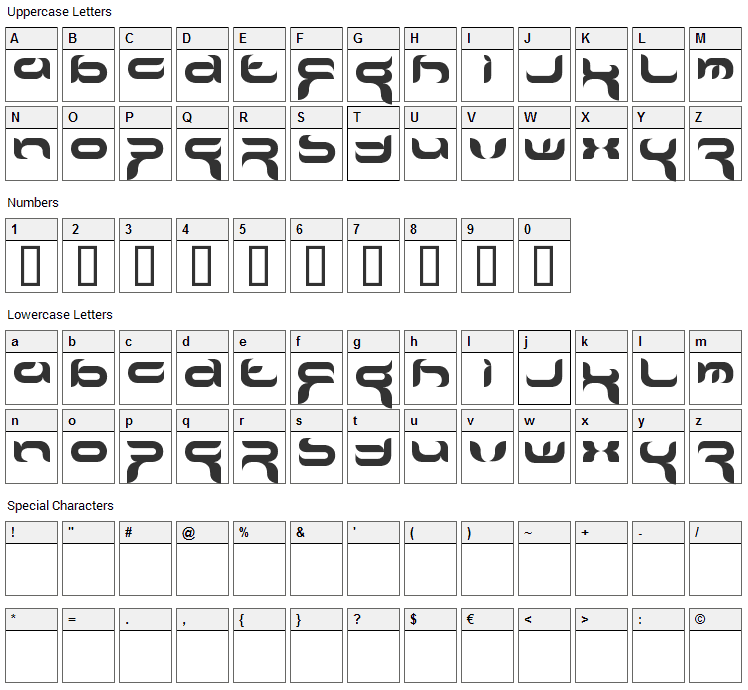 Crafty Font Character Map