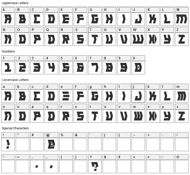 Crank Font Character Map