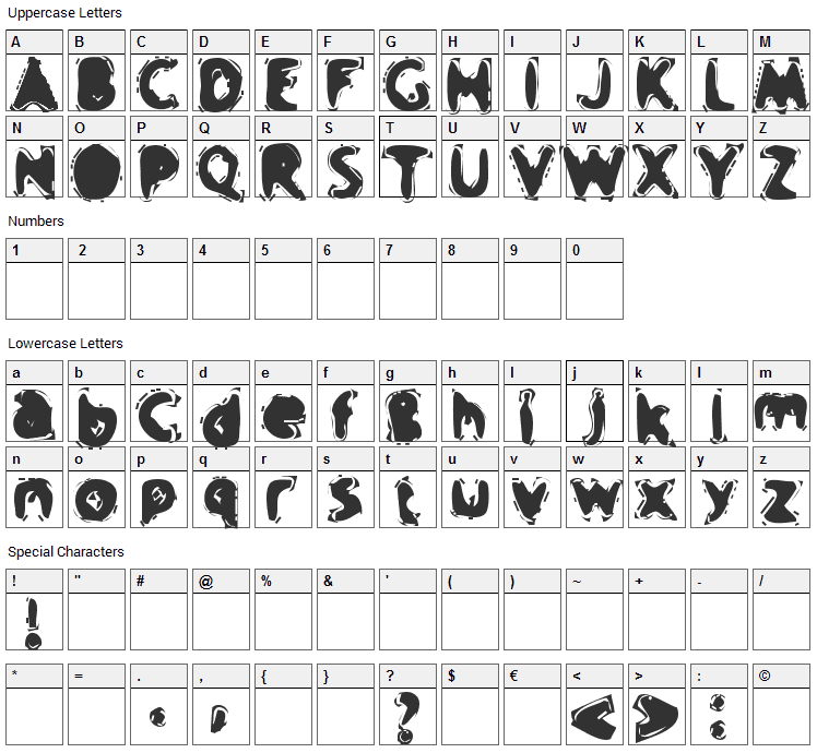 Crap Music Font Character Map