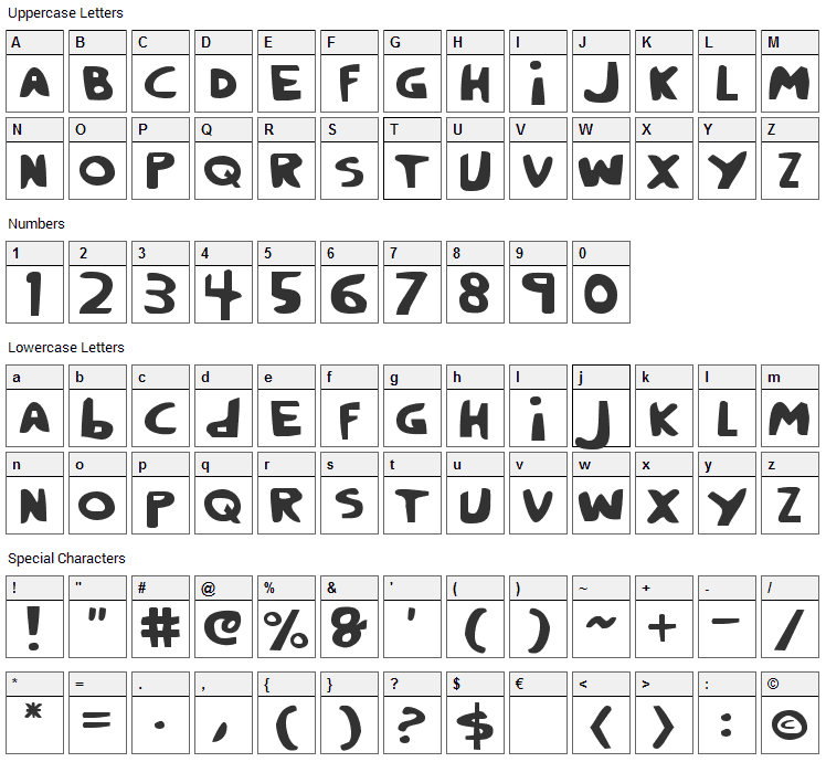 Crappity Crap Crap Font Character Map