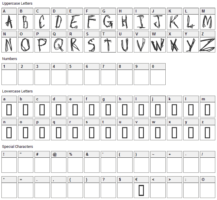 Craptacular Font Character Map