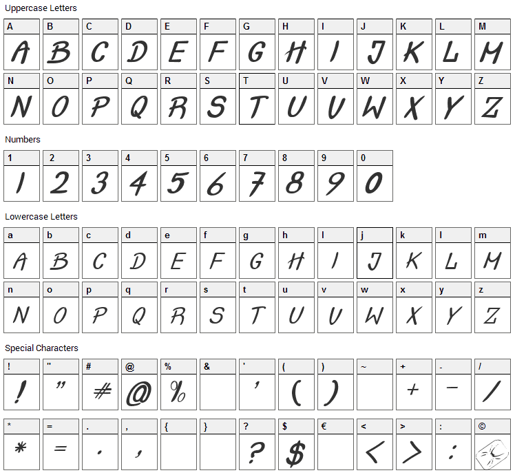 Crash Test Font Character Map