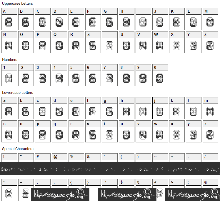 Crashed Scoreboard Font Character Map