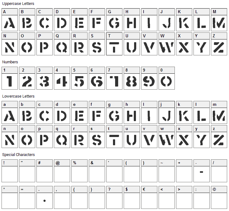 Crass Font Character Map