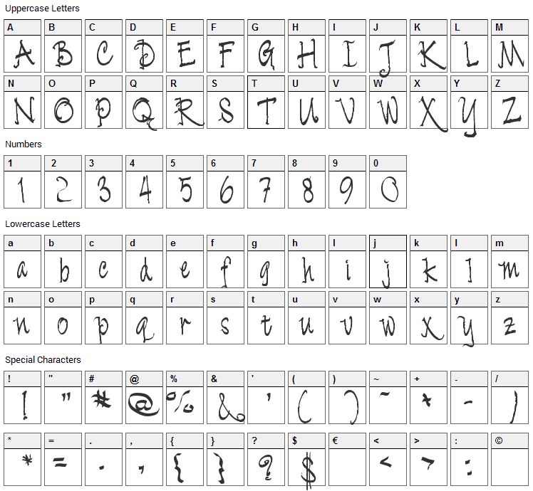 Cratch Font Character Map