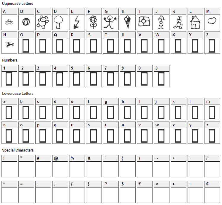 Crayon Kids Font Character Map