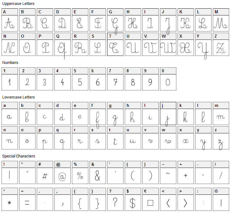 Crayon, Plume, Seyes Font Character Map