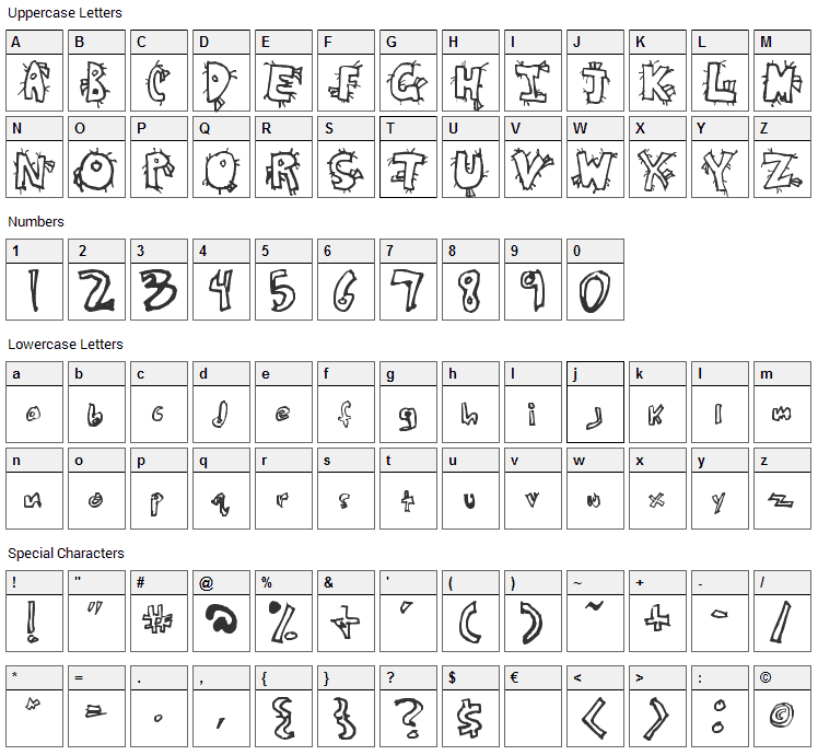Crazy Beaver Font Character Map