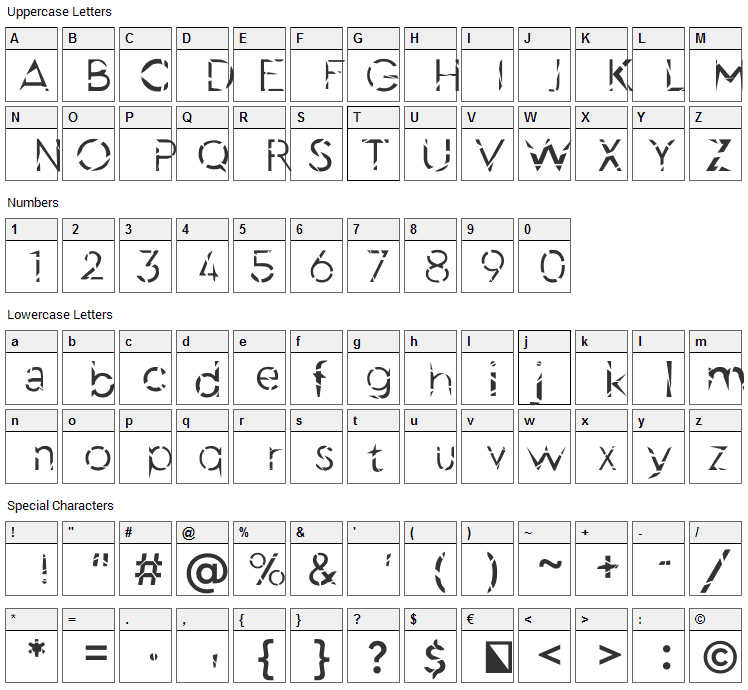 Crazy Broken Font Character Map