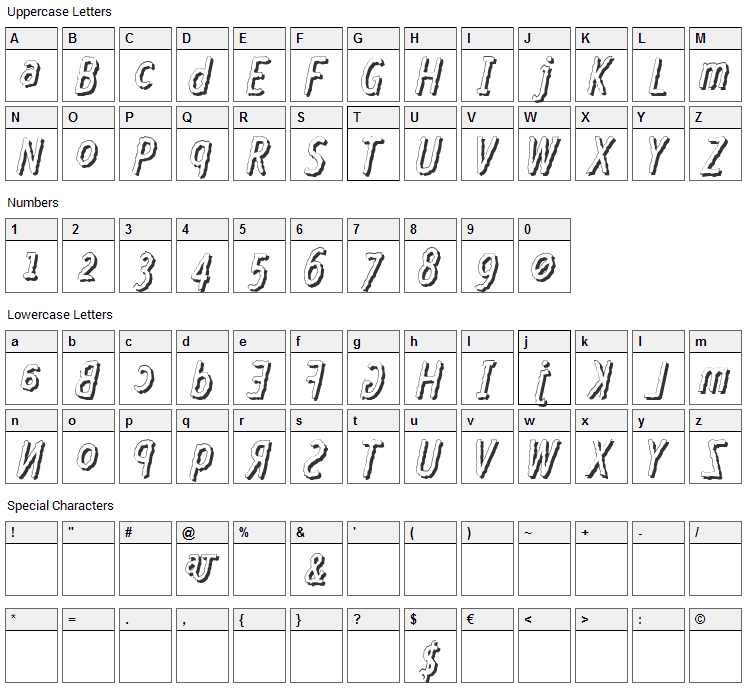 Crazy Cock Font Character Map