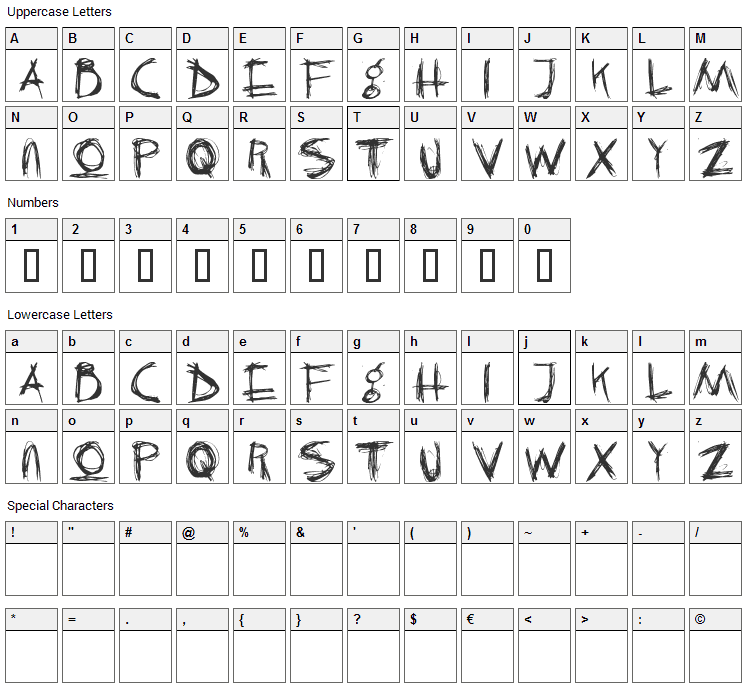 Crazy Killer Font Character Map