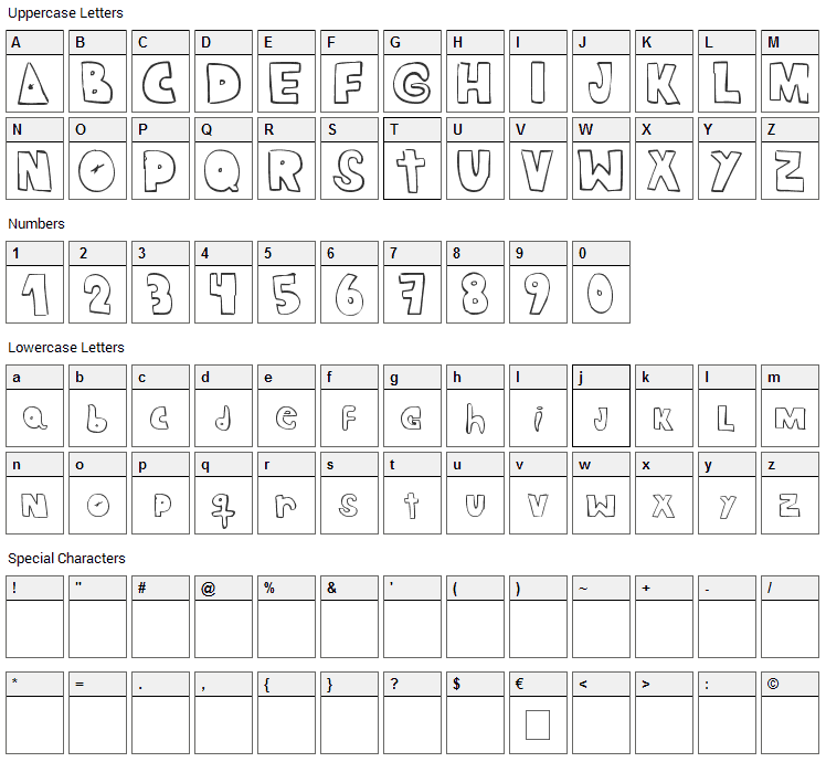 Crazy Ras Font Character Map