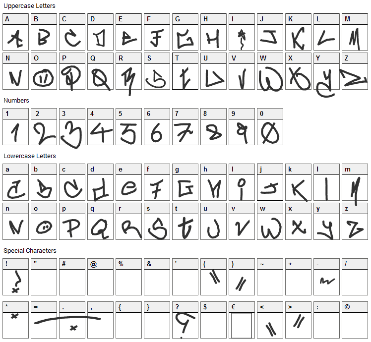 crAzy-WRiterZ Font Character Map