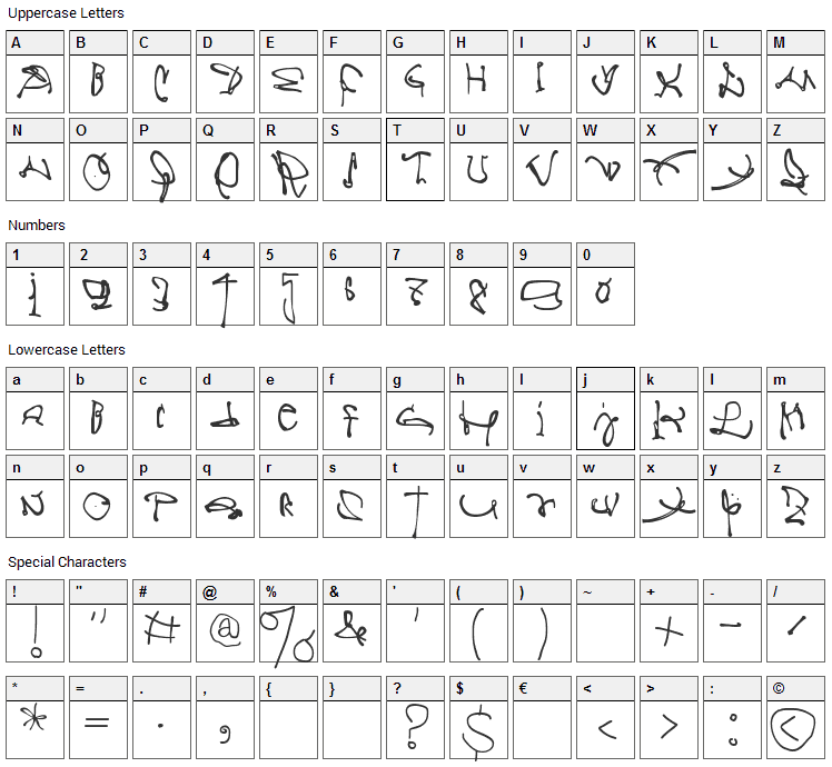 Crazy Written Font Character Map