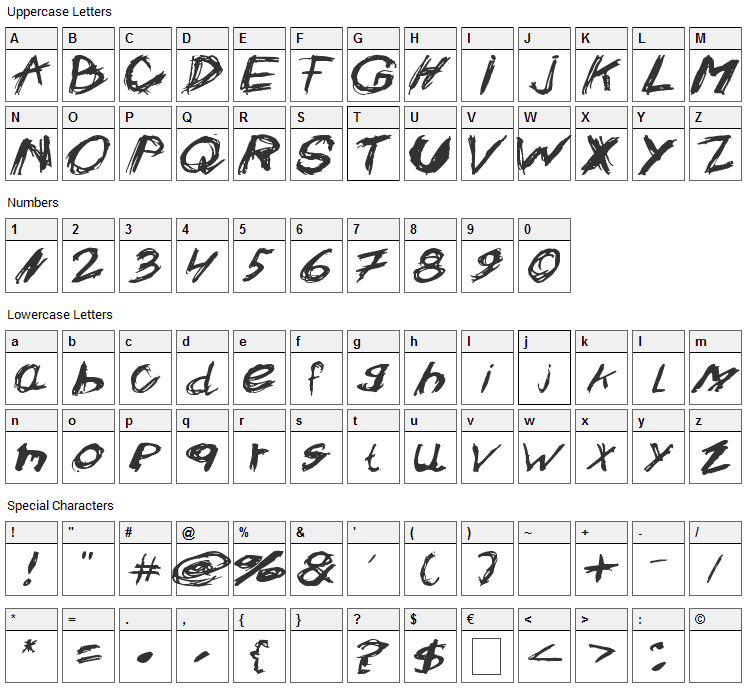 Crazysk8 Font Character Map