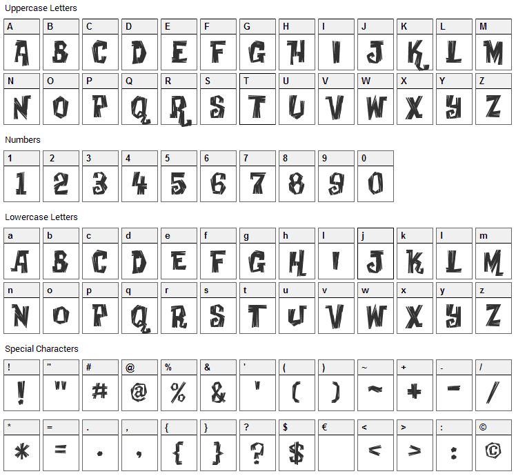 Creaky Frank Font Character Map