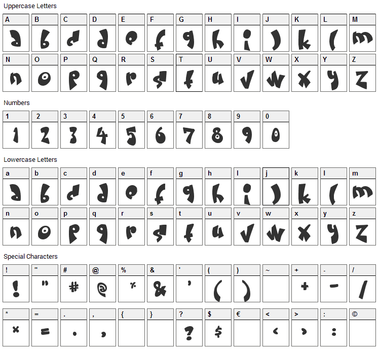 Cream and sugar Font Character Map