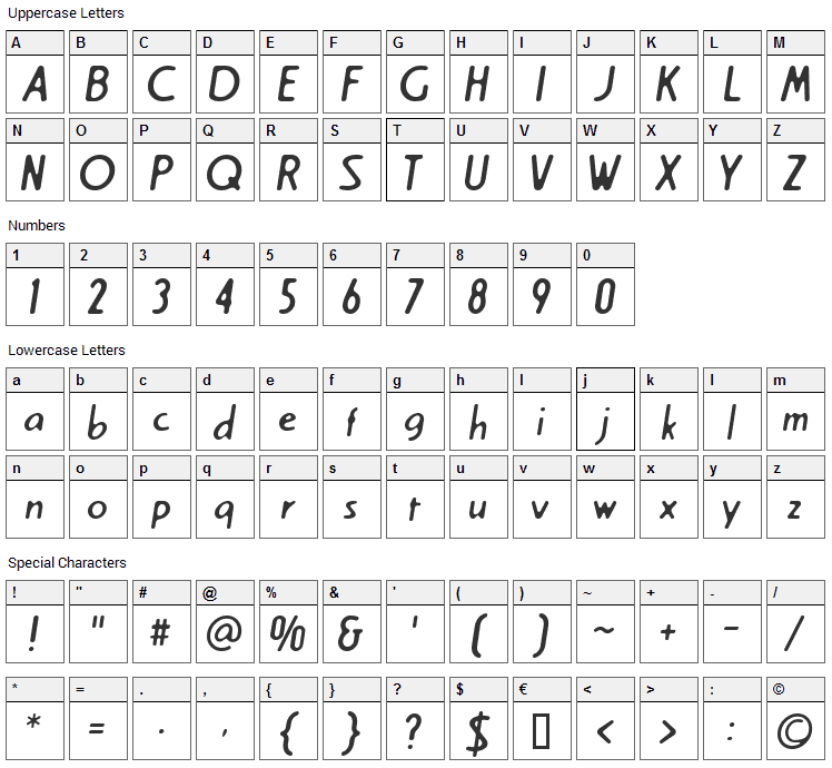 Cream Font Character Map