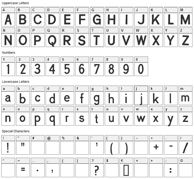 Creatinin Font Character Map