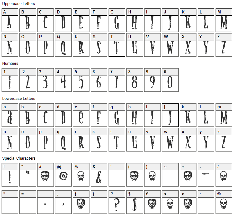 Creature Font Character Map