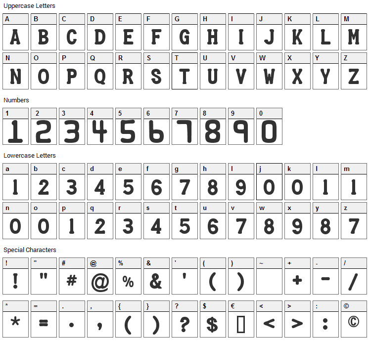 Credit Card Font Character Map