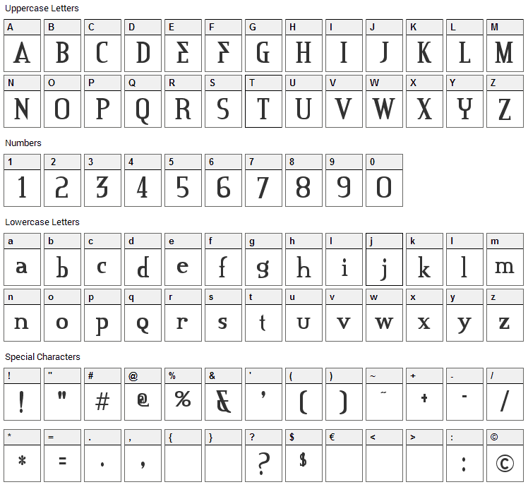 Credit River Font Character Map