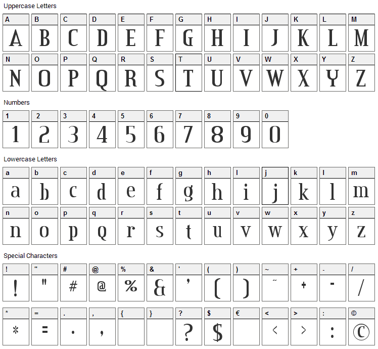 Credit Valley Font Character Map